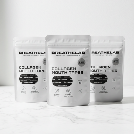 Mouth Tape for Sleep by Breathelab, featuring a pack of 30 Collagen Mouth Tapes for better breathing and deeper rest.