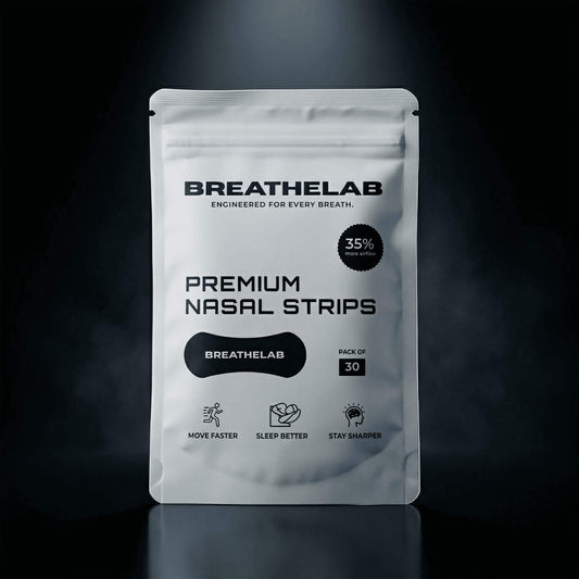 Breathelab Nasal Strips for Sleep pack of 30 designed to improve breathing and reduce snoring.
